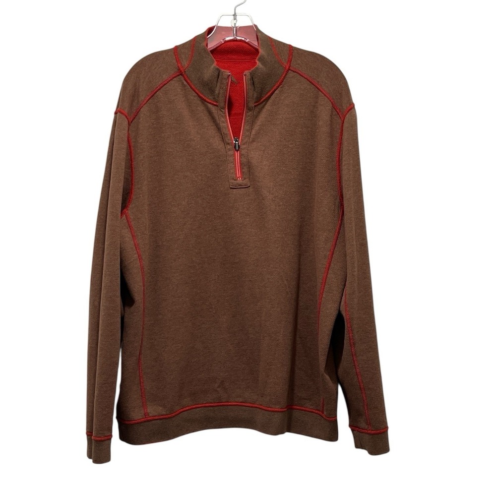 Tommy Bahama EUC Men's Flip Side‎ Twill Reversible Half Zip Pullover Red/Brown L - Picture 4 of 13